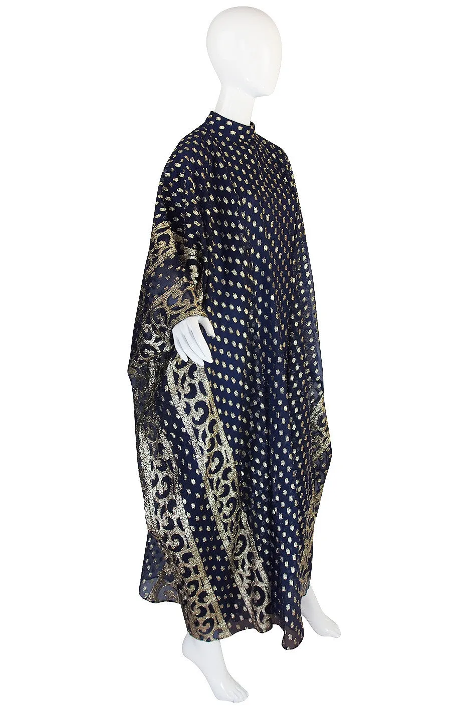 1960s Bergdorf Goodman Metallic Blue and Gold Caftan