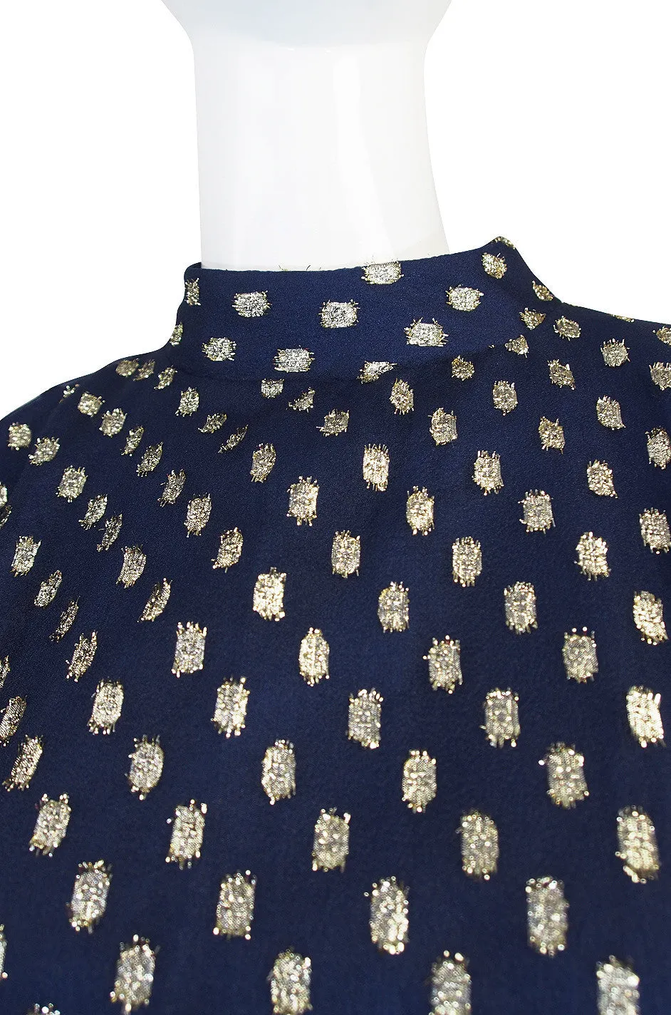 1960s Bergdorf Goodman Metallic Blue and Gold Caftan