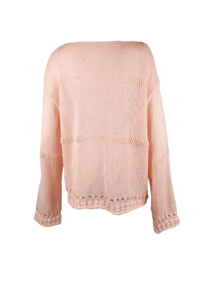 8240018 Hollow Loose Drop Shoulder Sweater *Pink