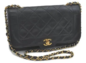 Auth CHANEL Lamb Skin Matelasse Turn Lock Chain Shoulder Cross Bag Black H3493