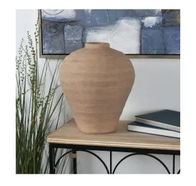 BEIGE CERAMIC WIDE TEXTURED VASE, 14" X 13" X 17"