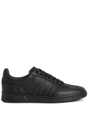 BLACK LEATHER SNEAKERS WITH LOGO