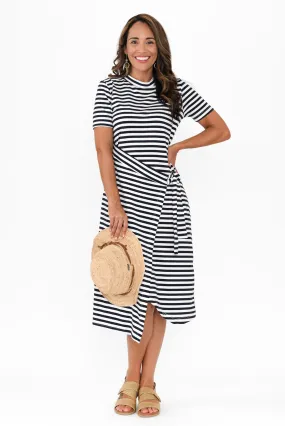 Georgie Navy Stripe Wrap Cotton Tee Dress