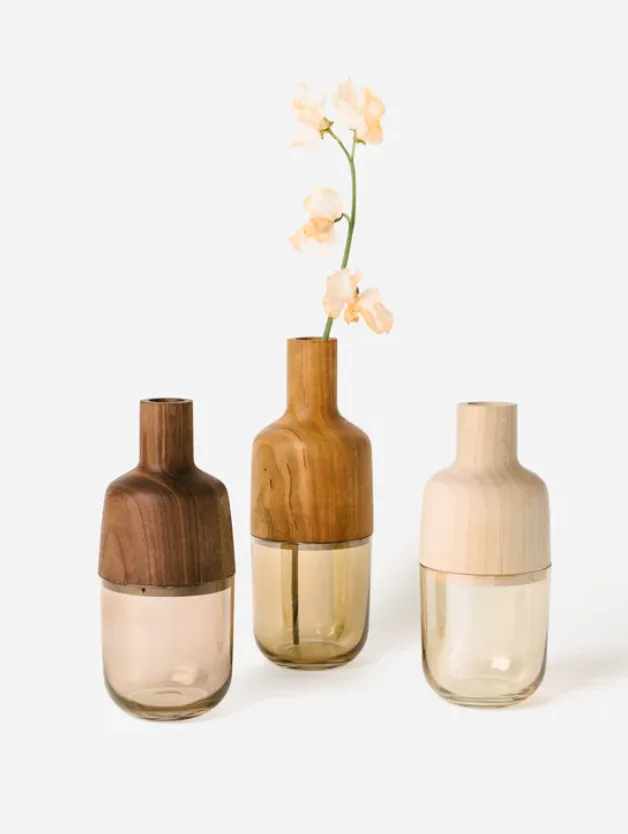 Melanie Abrantes Designs Marais Vase in Solid Hardwood & Glass