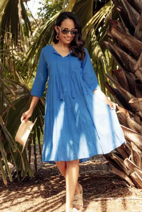 Milana Azure Blue Crinkle Cotton Dress