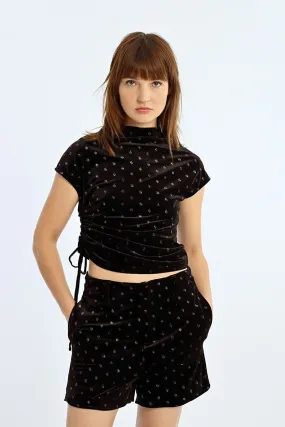 Molly Bracken Black Velvet Short Sleeve Sparkle Top