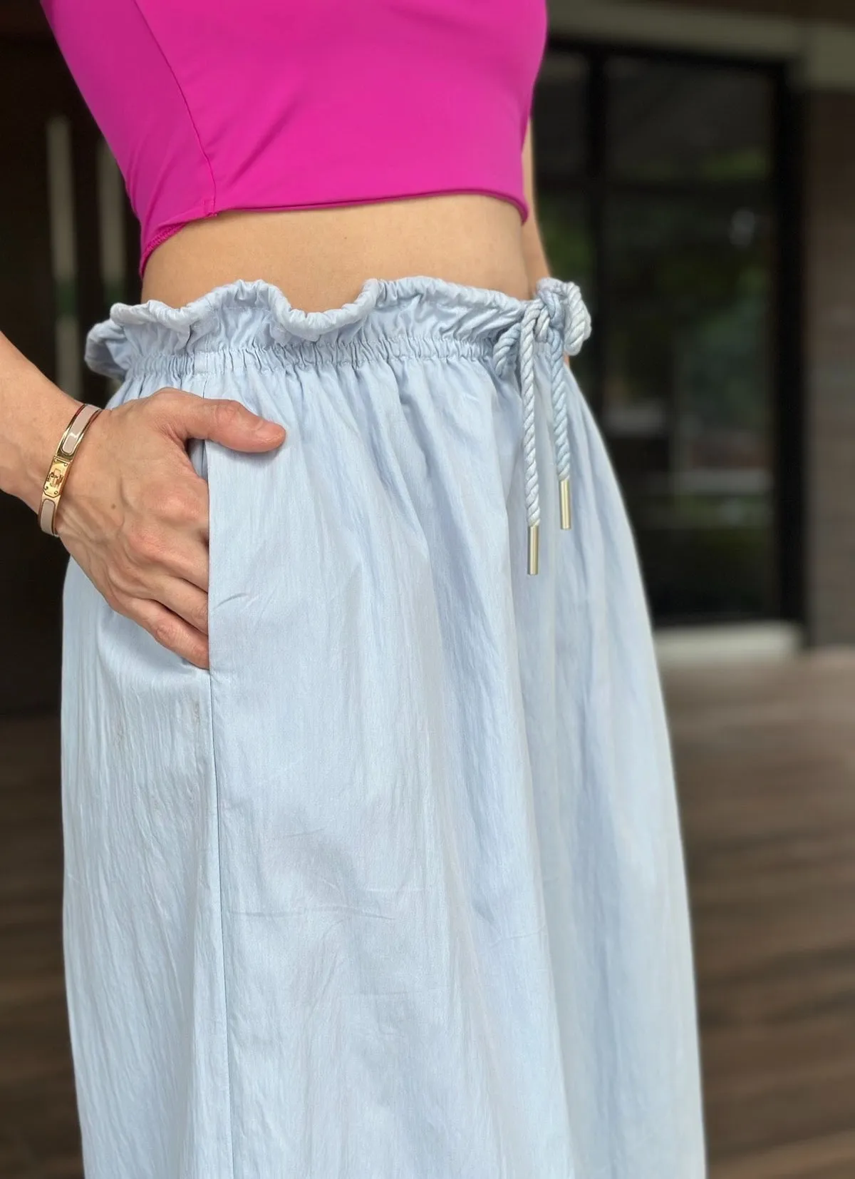 Oaklyn Low Waist Drawstring Skirt in Blue