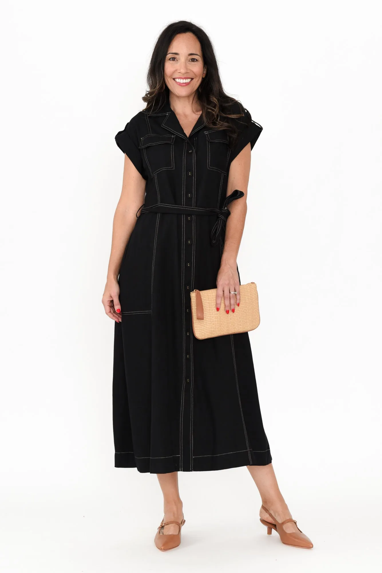 Patricia Black Cotton Blend Tie Dress