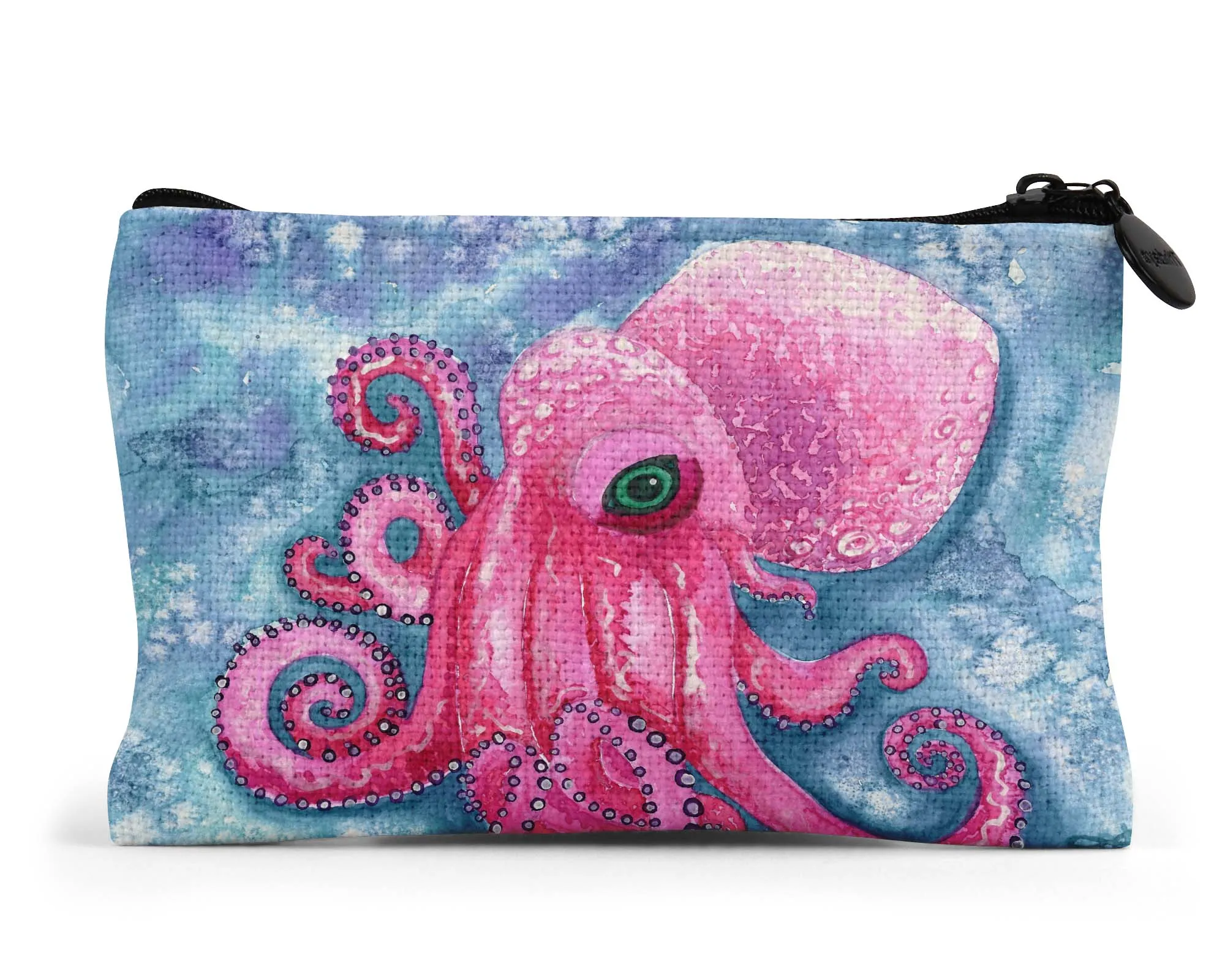 "Optimus the Octopus" - Small Linen Zippered Bag/Coin Purse