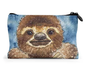 "Sammy the Sloth " - Small Linen Zippered Bag/Coin Purse