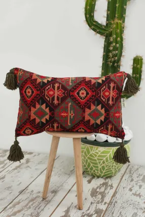 Rustic Kilim Pillow Cover with Tassels, Decorative Throw Pillow Cover with Southwestern Kilim Geometric Pattern,K-402