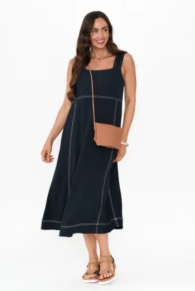 Saylor Navy Contrast Stitch Midi Dress