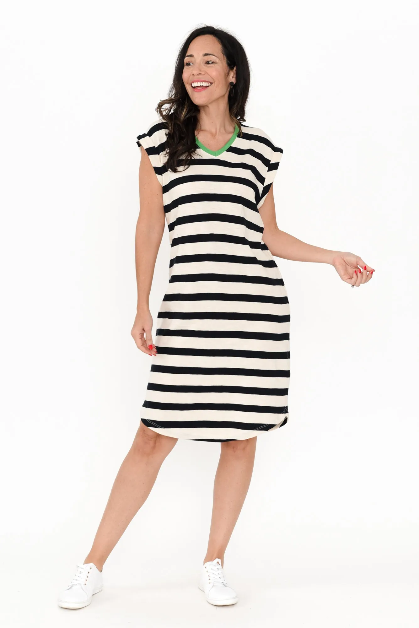 Sunny Navy Stripe Cotton Tee Dress