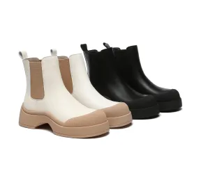 Women Leather Ankle Chunky Boots Mindy