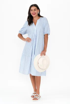 Zariah Blue Stripe Cotton Tier Dress